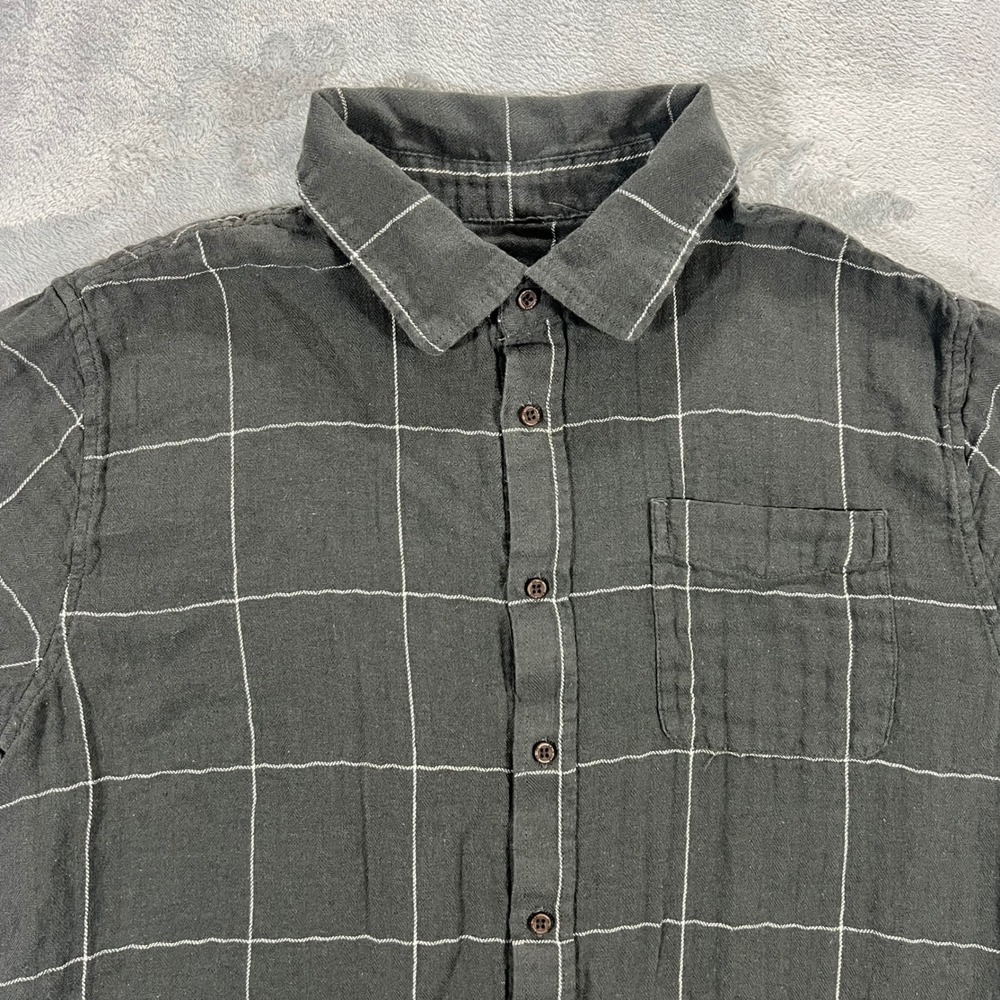 KATIN Button Down Shirt Mens Large Charcoal Grey Cotton‎ Linen Check